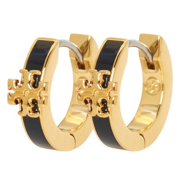 Tory Burch Jewelry - NWT Tory Burch Black Miller T Hoop Earrings